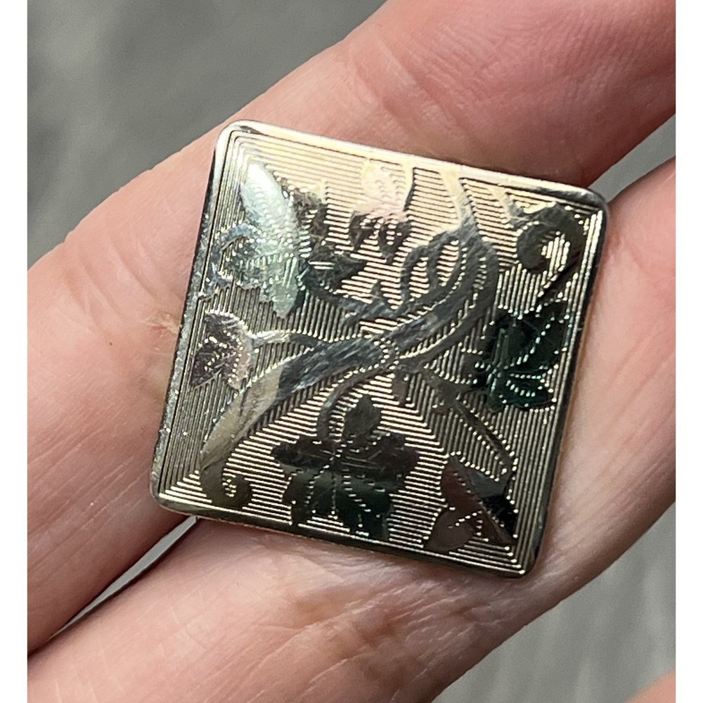 Vintage Gold Tone Etched Floral Design Cufflinks Square Mens Fashion Jewelry - Picture 6 of 8